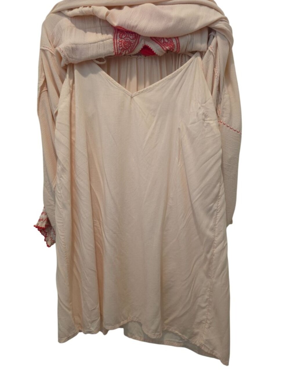 Free People Wind Willow Red Embroidered Ivory Boho Tunic Mini Dress Sz L - Picture 8 of 10